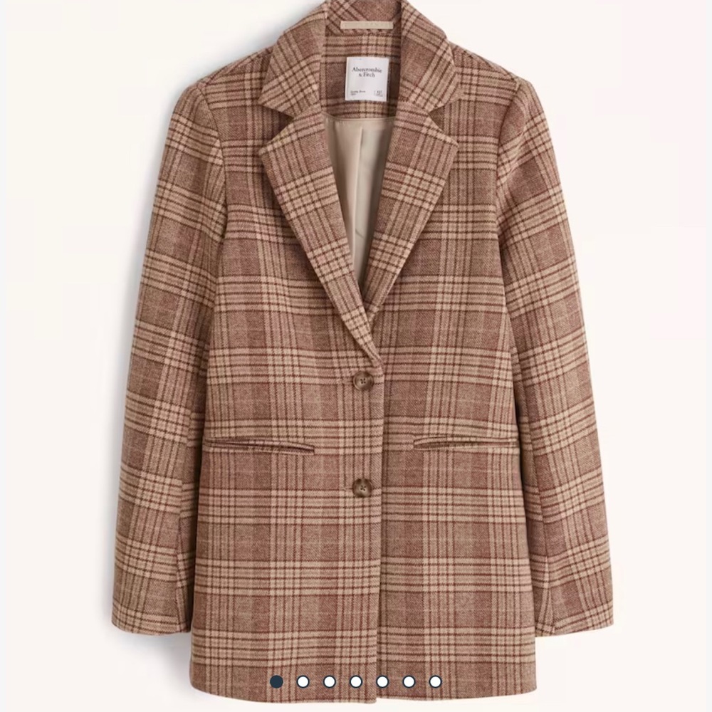 Heavyweight Wool-Blend Blazer Coat in Light Brown Plaid